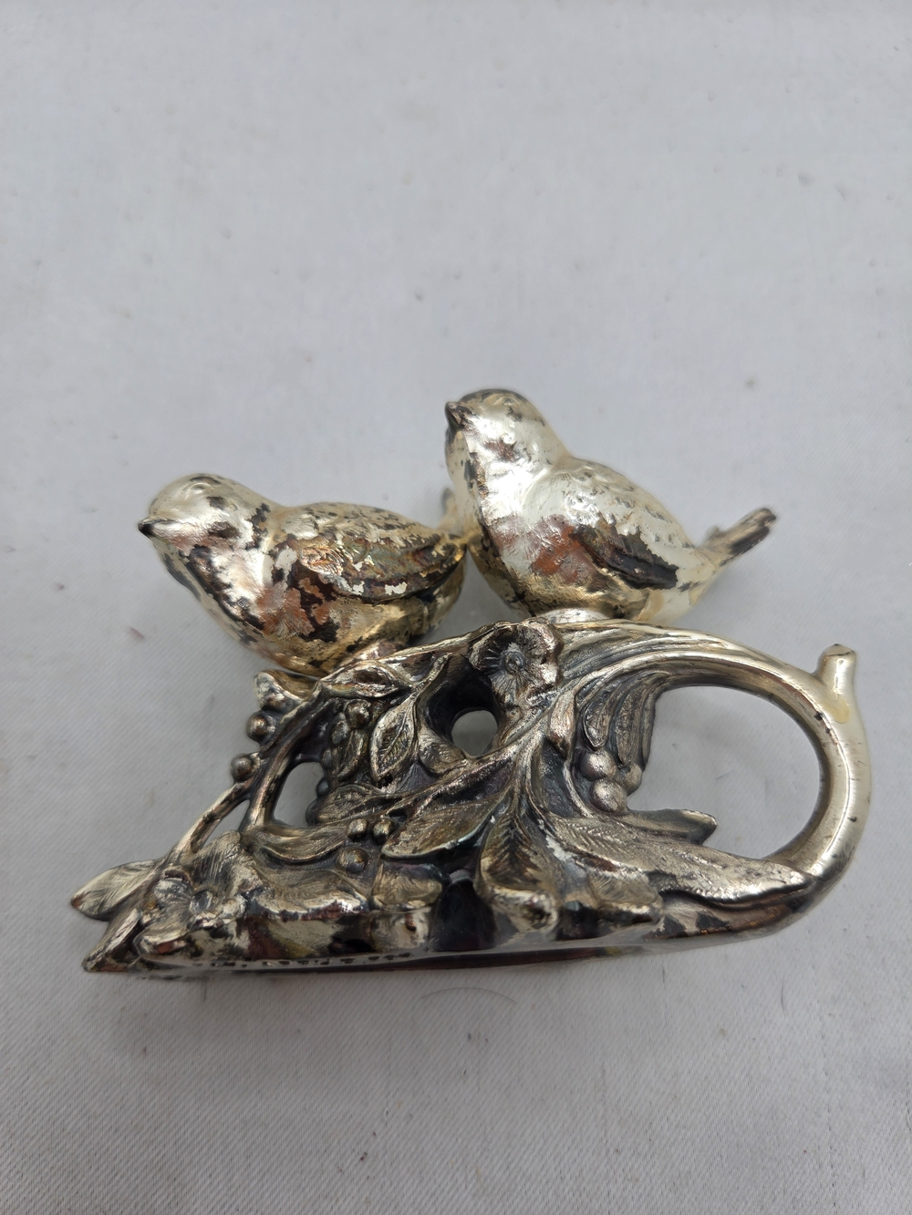 Vintage Metal Lovebirds Salt Pepper Shakers Birds on Branch Caddy Holder Set